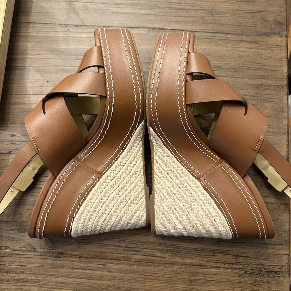 Michael Kors Tan Leather Crisscross Wedge Sandals - Picture 10 of 10